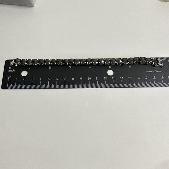 Bracelet Black Faceted Tennis Style Two Toned Safety Clasp IJDI China 925 Marked - Picture 12 of 13